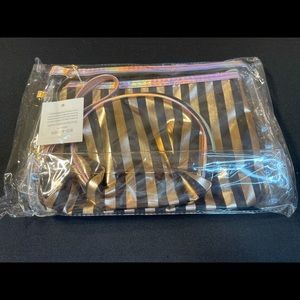 Set of 3 Makeup Accessories Bags Black and Gold